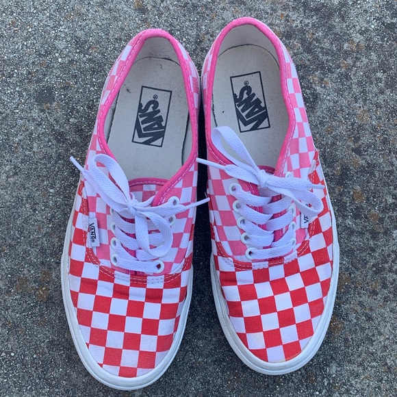 pink and red checkerboard vans